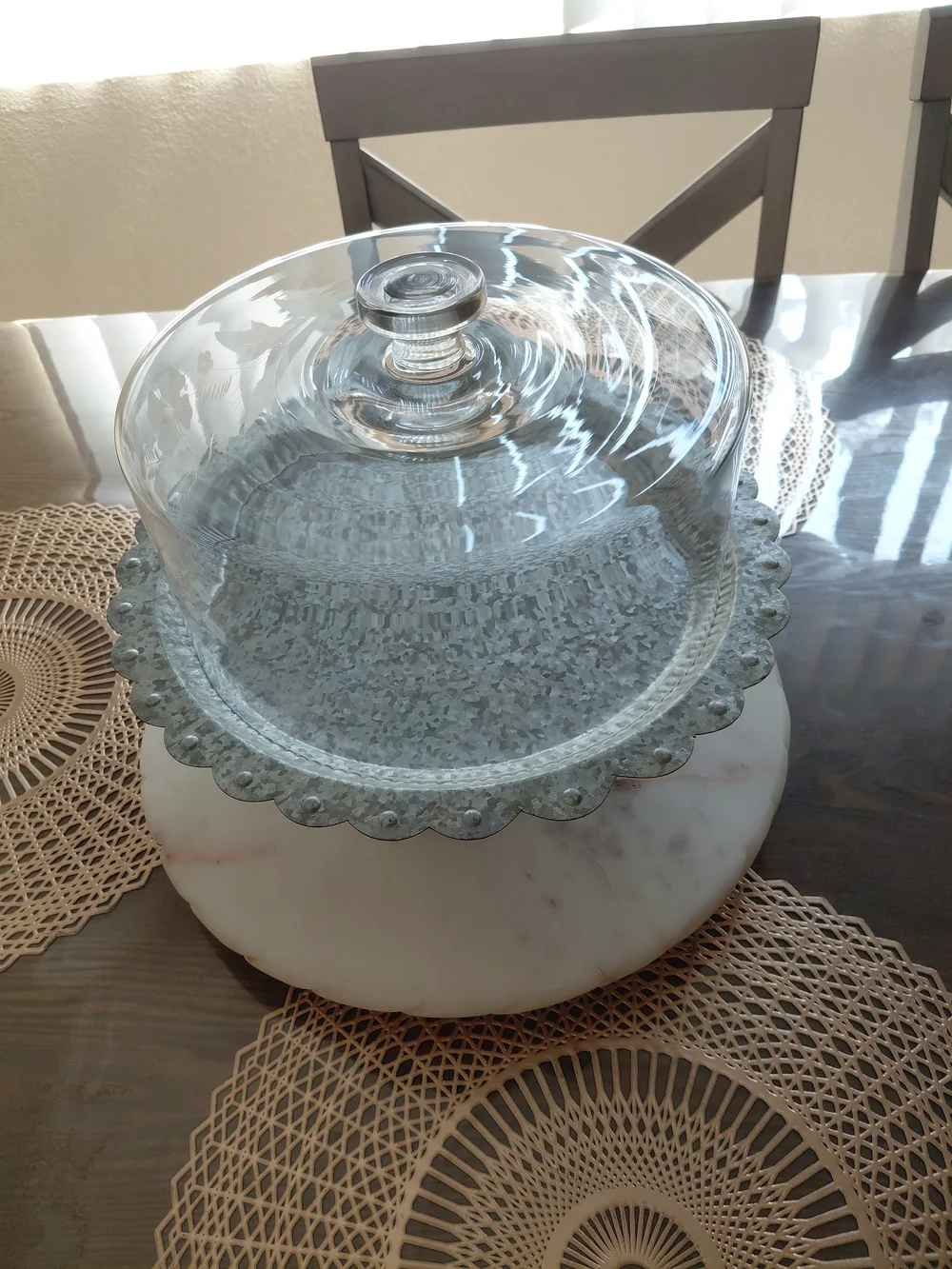 Vintage Floral Etched Glass Pedestal Cake Stand with Domed Lid
